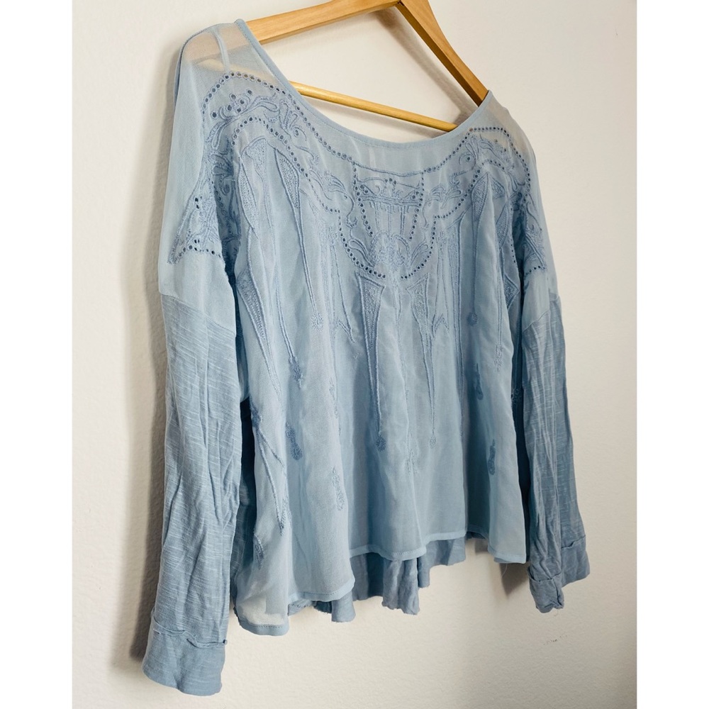 SOLD Free People • Sheer Blue Embroidered Eyelet Blouse - Picture 3 of 16